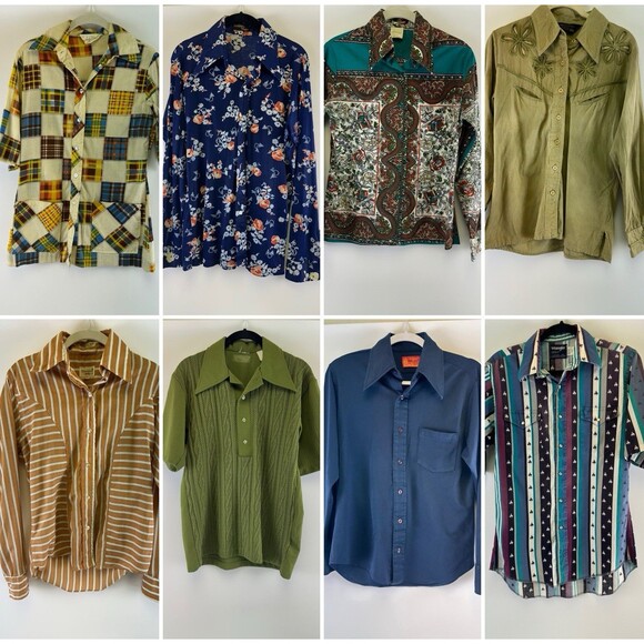 Vintage Button Shirt Lot 8 Retro Unique Adult Small Slim Fitted Collared Multi - Picture 1 of 16
